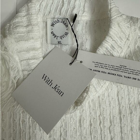 With Jean Loulou Top Crewneck White Sheer One Sleeve Floral Detail New size XL - Picture 4 of 8